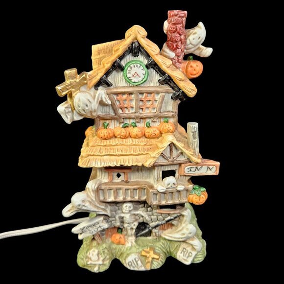 Haunted House Halloween Decoration Light Up Ghosts Spooky Scary Painted Ceramic‎ - Picture 2 of 12